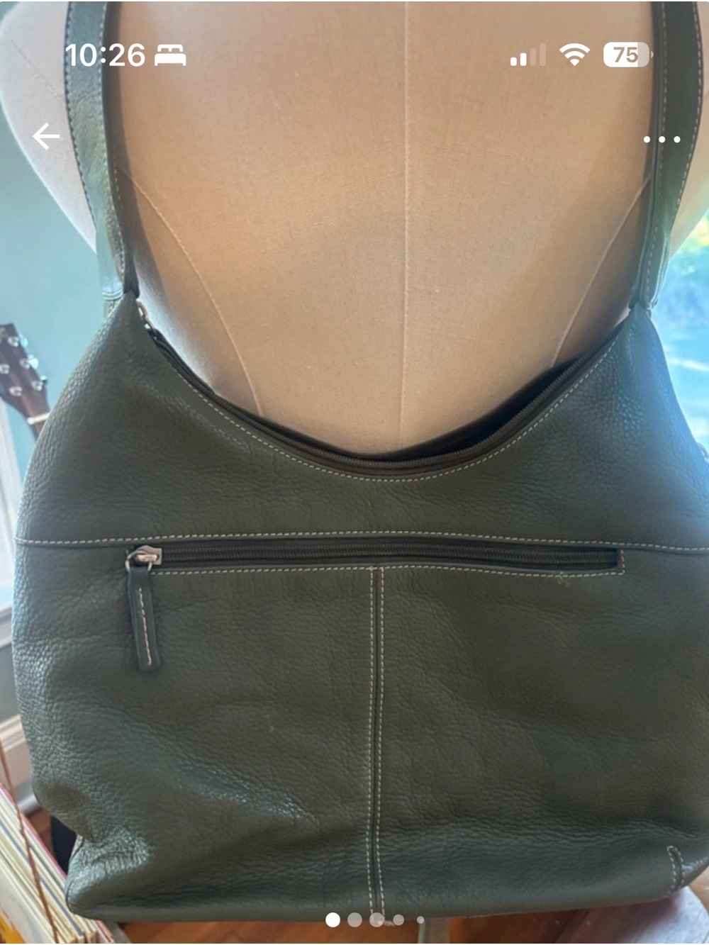 Y2K Tignanello Hunter Green Pebbled Leather Shoulder Bag with Front Zip Pocket